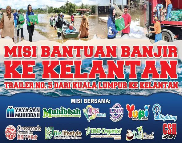 10-Truck Flood Relief Convoy & 8 Tons Food Aid Dispatched to Kelantan